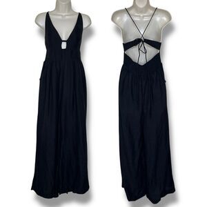Free People Emma Black Linen Blend Wide Leg Jumpsuit Women Small Strappy Back